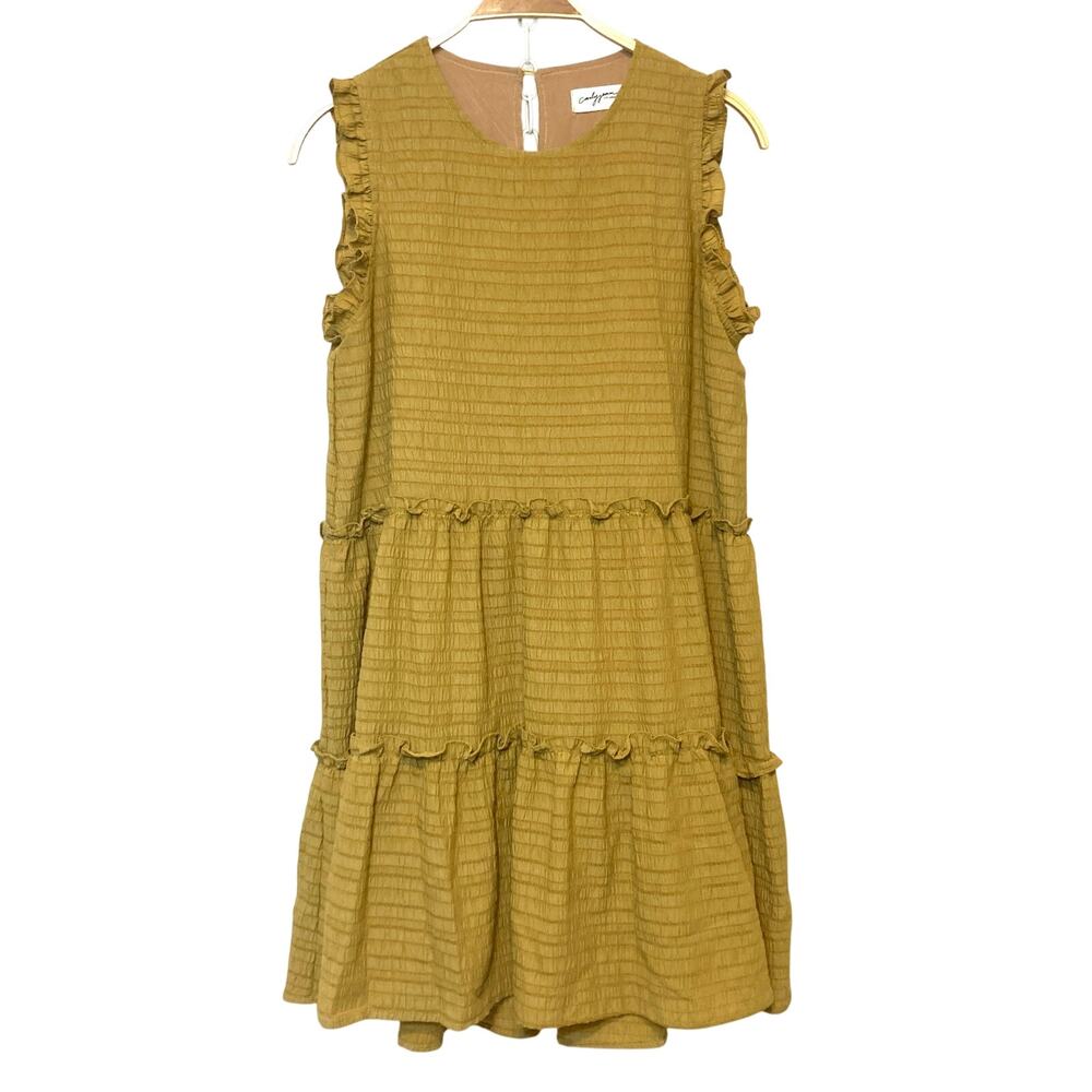 Carly Jean Los Angeles Dress Mustard Yellow Prairie Ruffle Cottagecore Milkmaid